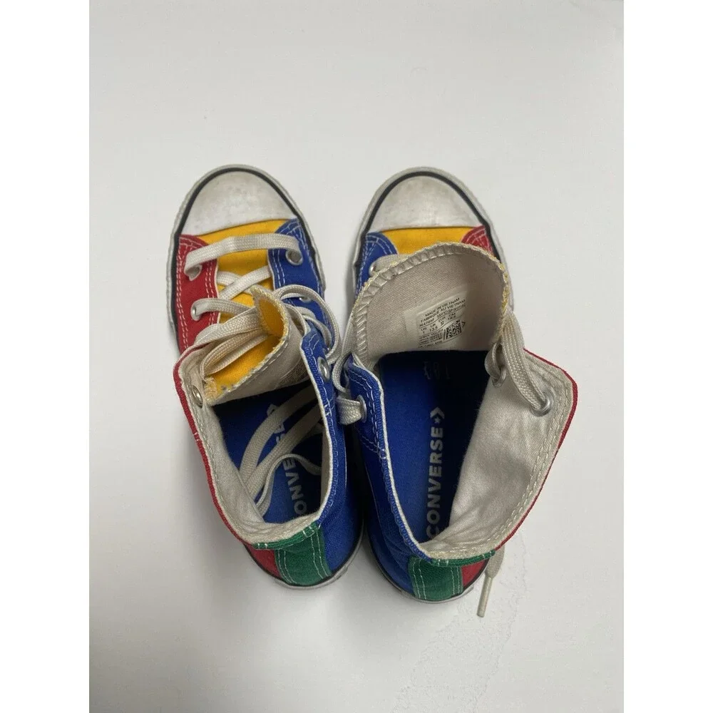 Lot Of 2 Size 1 High Top Converse Shoes Black / Rainbow Colored